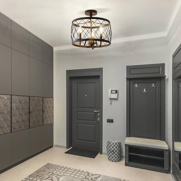Eleanor 15 in. 3-Light Oil Rubbed Bronze Metal LED Semi Flush Mount Ceiling Light