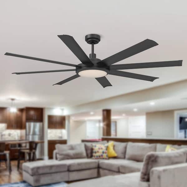 Kaitylyn 60 in. Matte Black Downrod Mount LED Ceiling Fan with Light and Remote Control