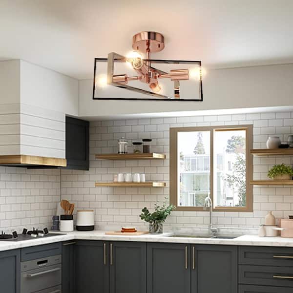 15 in. 4-Light Rose Gold Modern Semi Flush Mount