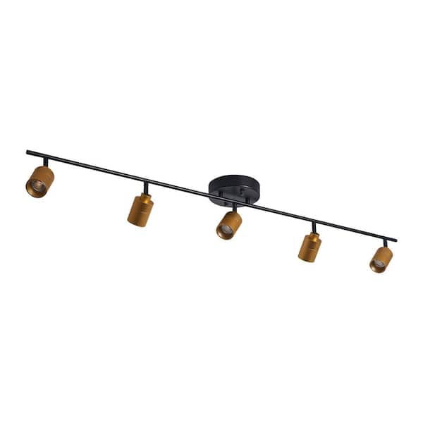4 ft. 2450 Lumens Black and Brass Modern LED Track Light, 7-Watt 5-Bulb Fixed Rail with Rotating Heads, 3000K