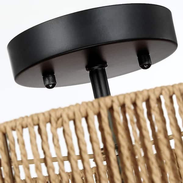 Bohe 14 in. 2-Light Woven Rope Drum Semi-Flush Mount Ceiling Light