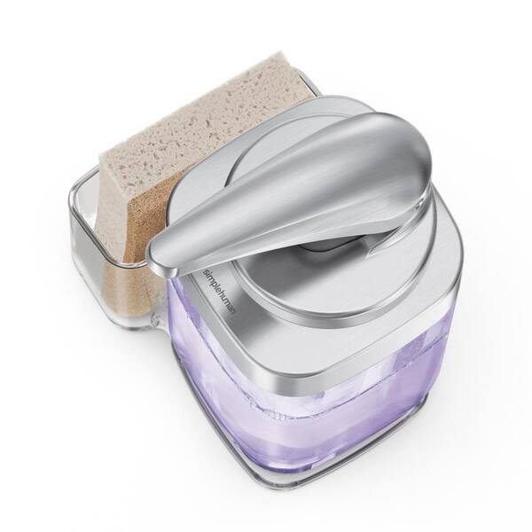 22 fl. oz. Square Push Soap Pump with Sponge Caddy, Brushed Nickel