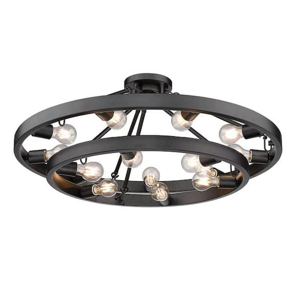 Castile 32 in. 15-Light Matte Black Semi-Flush Mount