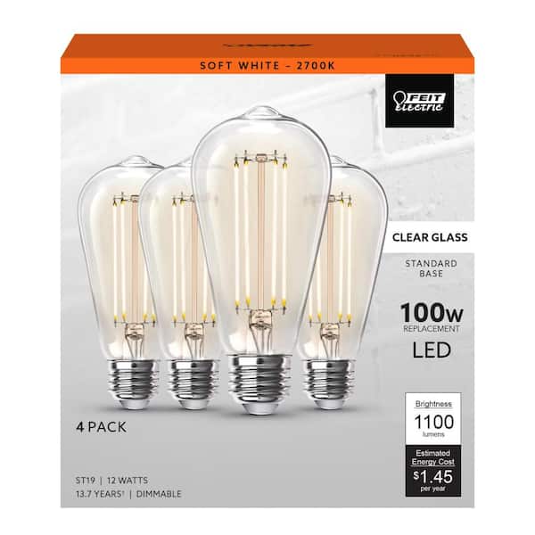 100-Watt Equivalent ST19 Dimmable Straight Filament Clear Glass E26 Vintage Edison LED Light Bulb, Soft White (16-Pack)