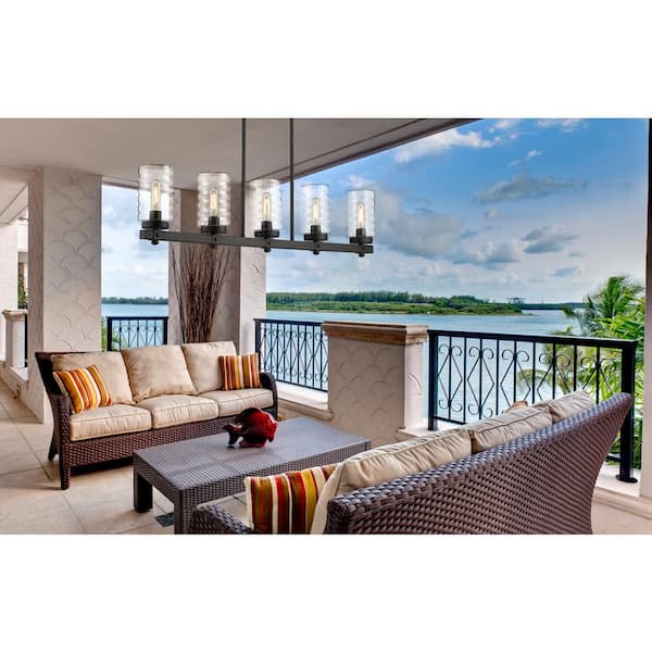 Tahoe 5-Light Matte Black Outdoor Pendant with Clear Glass Shade