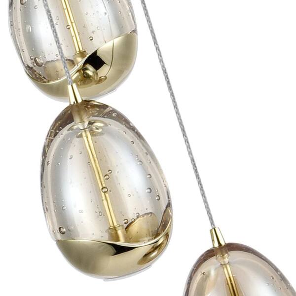 Venezia 9 in. 7-Light ETL Certified Integrated LED Gold Chandelier Height Adjustable Pendant with Champagne Glass Shades