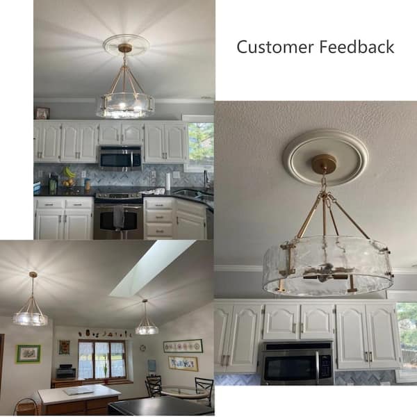 19.5 in. 4-Light Modern Gold Drum Chandelier, Water Glass Kitchen Island Pendant Light, Dining Room Round Chandelier