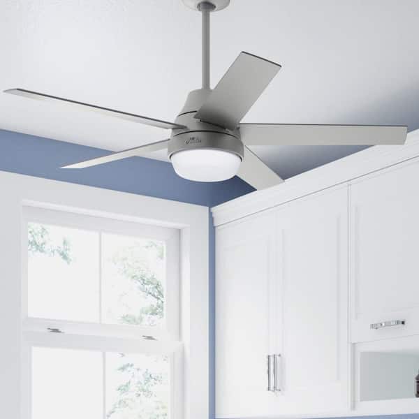 Aerodyne 52 in. Indoor Matte Silver Smart Ceiling Fan with Light Kit and Remote Control