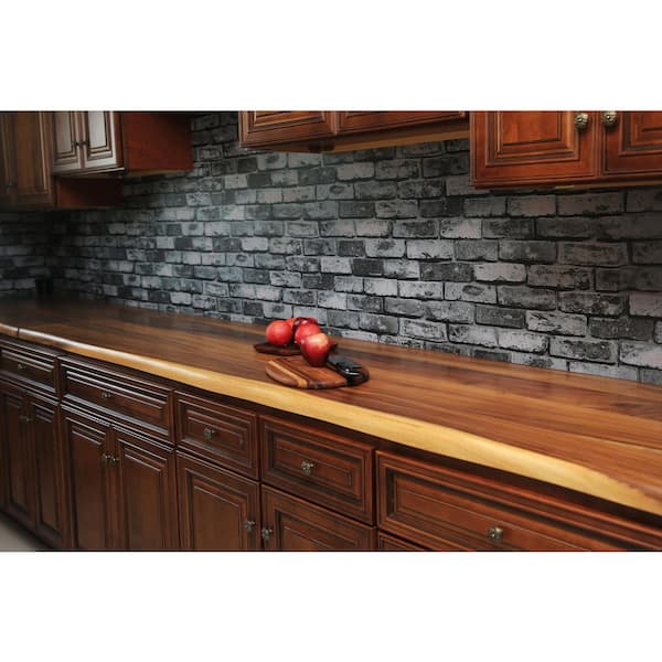 4 ft. L x 25 in. D Finished Saman Solid Wood Butcher Block Countertop With Live Edge