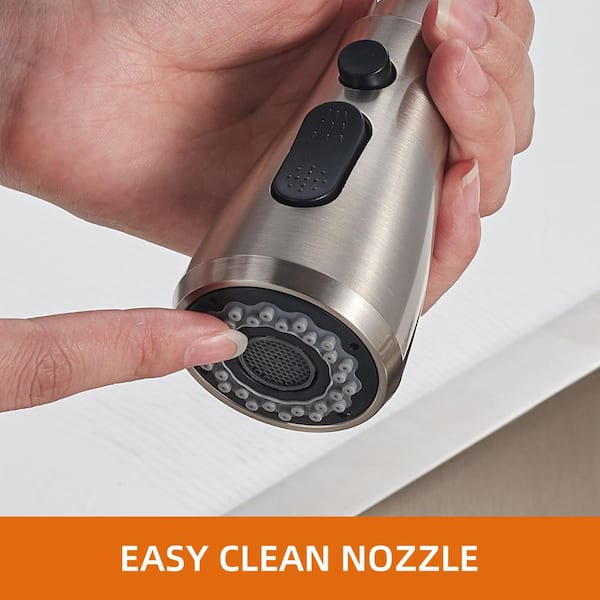 Pause Mode Single Handle Pull Down Sprayer Kitchen Faucet with Deck Plate Included in Brushed Nickel