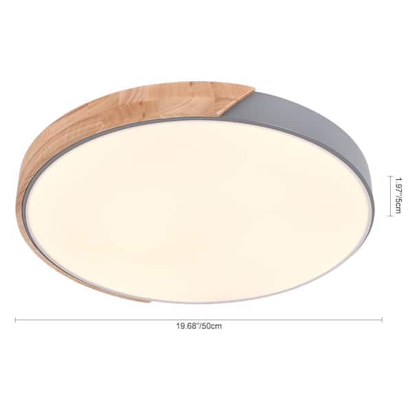19.68 in. 1-Light Grey LED Flush Mount Ceiling Light with Acrylic Shade