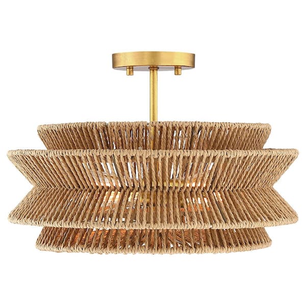 Silvia 16 in. 2-Light Bohemian Woven Rope Semi-Flush Mount Ceiling Light