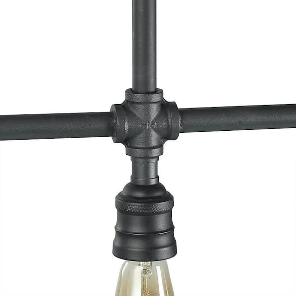 Black Island Chandelier, Industrial 4-Light Linear Matte Black Pipe Chandelier Kitchen Hanging Pendant Light