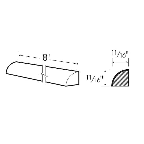Newport Blue Painted Plywood Shaker Assembled Kitchen Cabinet 1/4 Round Molding 96 in W x 0.75 in D x 0.75 in H
