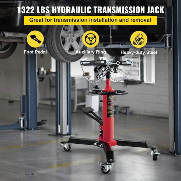 1322 lbs. Transmission Jack Hydraulic Telescopic Floor Jack 2-Stage Stand with Foot Pedal 360° Wheel for Garage Shop