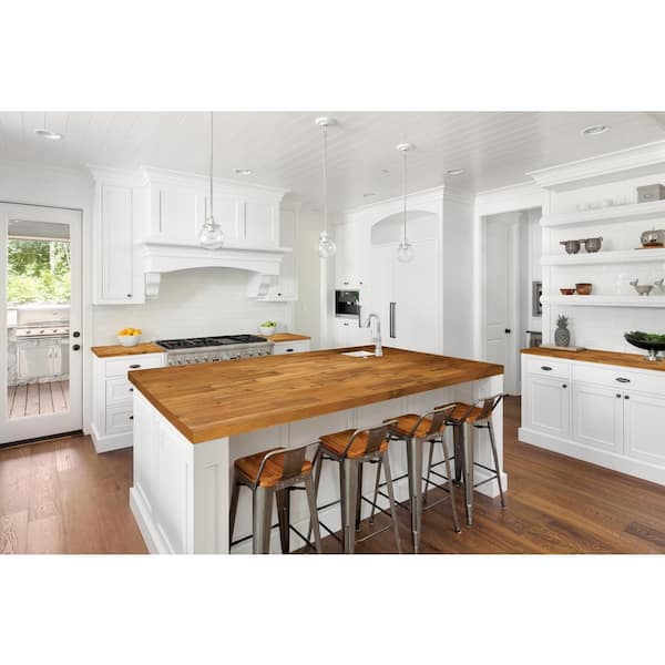 6.2 ft. L x 40 in. D, Acacia Butcher Block Island Countertop in Golden Teak with Square Edge