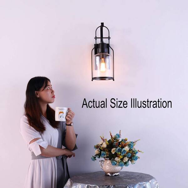 Ruby Antique Black Finish Rustic Wall Sconce Lantern 6.9 in. W x 8.9 in. D x 17.9 in. H