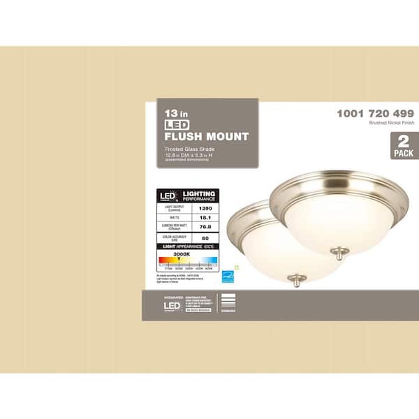 13 in. Brushed Nickel LED Flush Mount (2-Pack)