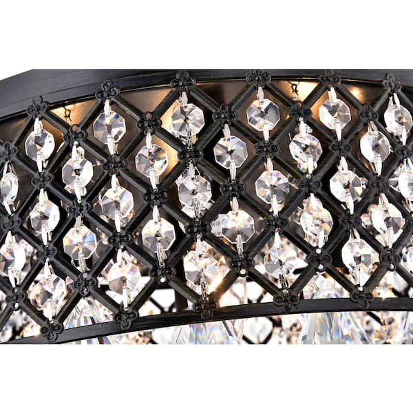 Alyvia 4-Light Antique Black Glam Semi-Flush Mount Ceiling Light with Beaded Crystal Drum Shade