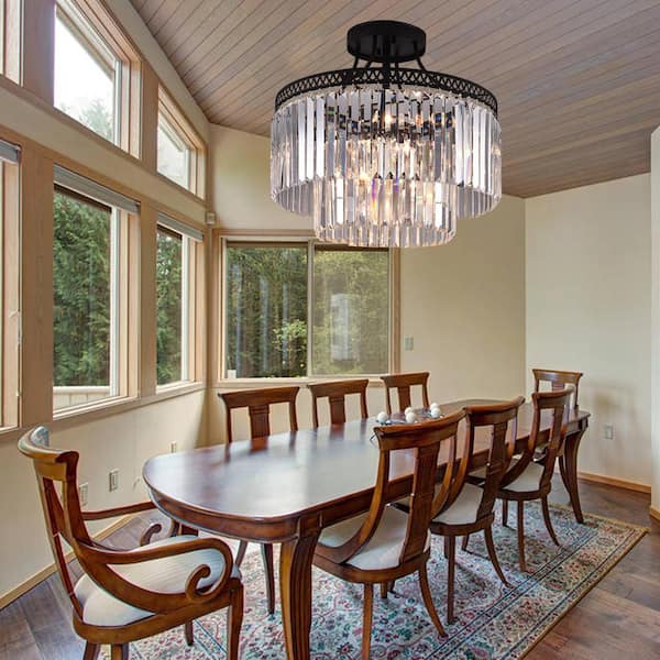 Annapolis 20.4 in. 6-Light Black/Clear Semi-Flush Mount with Crystal