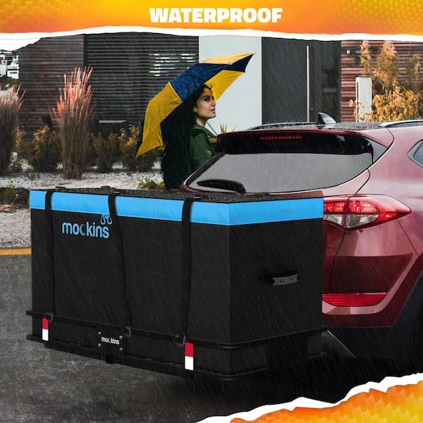 500 lbs. Capacity XL Hitch Mount Cargo Carrier Set - Folding Shank and 2 in. Raise, Cargo Bag, Net, Straps, Locks - Blue