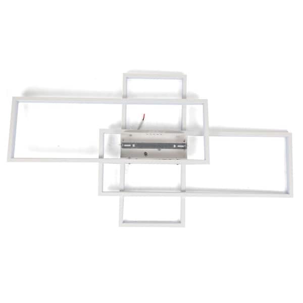 35 in. 1-Light Modern White Integrated LED Square Acrylic Dimmable Flush Mount Ceiling Light with Remote