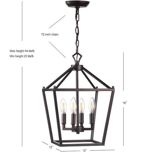 Pagoda 12 in. 4-Bulb Oil Rubbed Bronze Lantern Metal LED Pendant