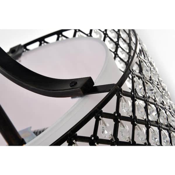 Belle 15 in. 3-Light Glam Antique Black Semi-Flush Mount with Crystal Beaded Drum Shade