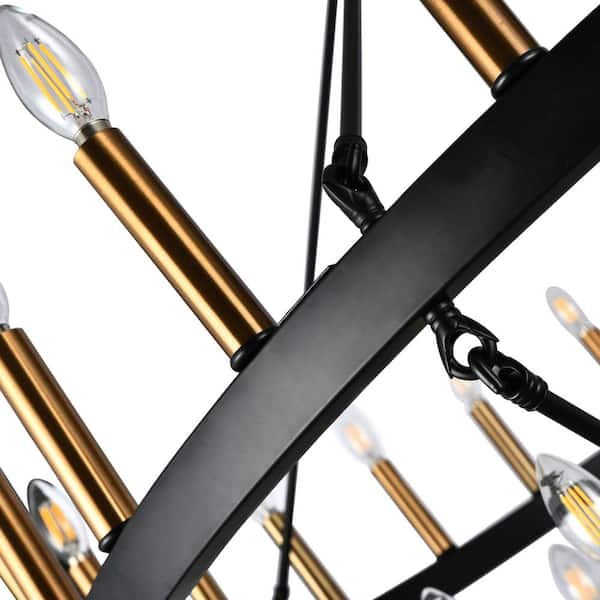 36-Light Black 2-Tiers Candle Style Wagon Wheel Chandelier