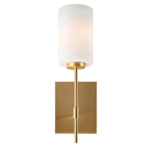 Faye 1-Light Soft Gold Wall Sconce Vanity Light with Satin Opal Glass