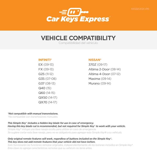 Nissan Simple Key - 4 Button Smart Key Remote with Trunk