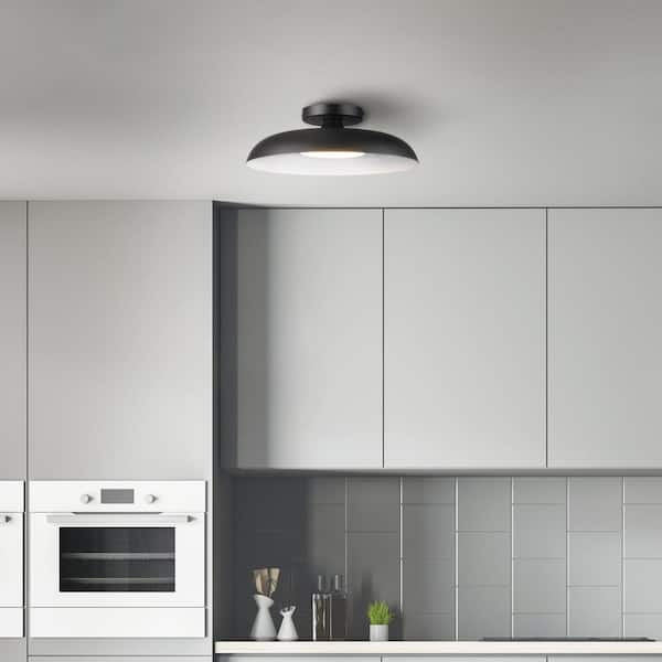 12.5 in. 21-Watt Modern Matte Black Integrated LED Flush Mount Ceiling Light with Black Metal Shade