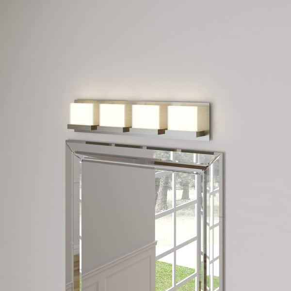 Alberson Collection 4-Light Brushed Nickel LED Vanity Light with Frosted Acrylic Shade