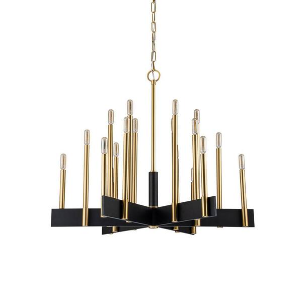 Axis 33.5 in. 18-Light Farmhouse Black and Gold Candle Style Chandelier with E12-Bulbs