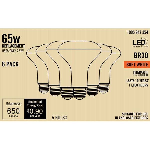 65-Watt Equivalent BR30 Dimmable Flood LED Light Bulb Soft White (12-Pack)
