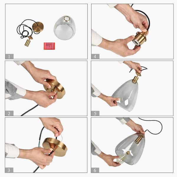 Transitional Kitchen Island Pendant Light 1-Light Modern Plating Brass Bell Pendant Light with Smoked Clear Glass Shade