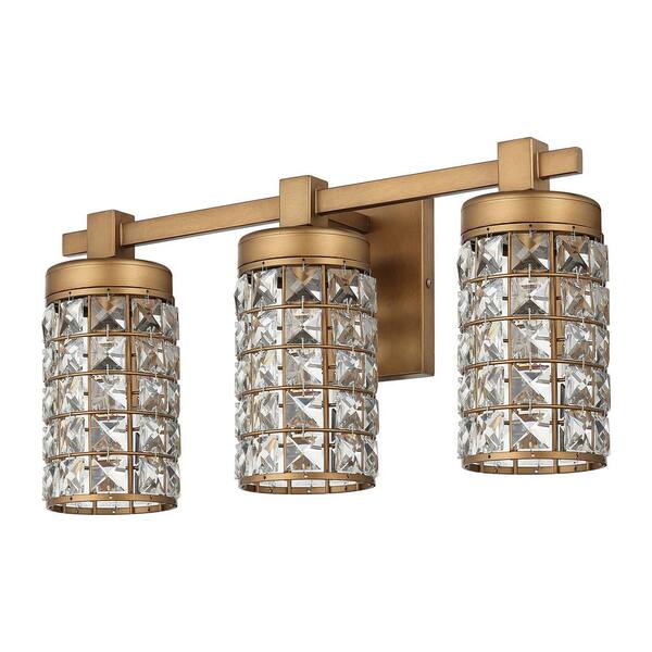 Modern Powder Room Bathroom Vanity Light, 20 in. 3-Light Gold Wall Sconce with Crystal Cylinder Shade