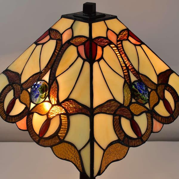 23 in. Multi-Colored Tiffany Style Geometric Mission Table Lamp