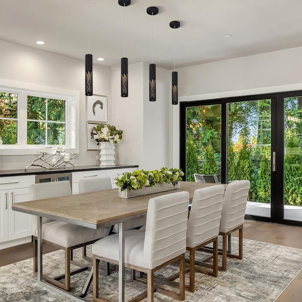 1-Light Matte Black Hanging Pendant with Cylinder Metal Shade