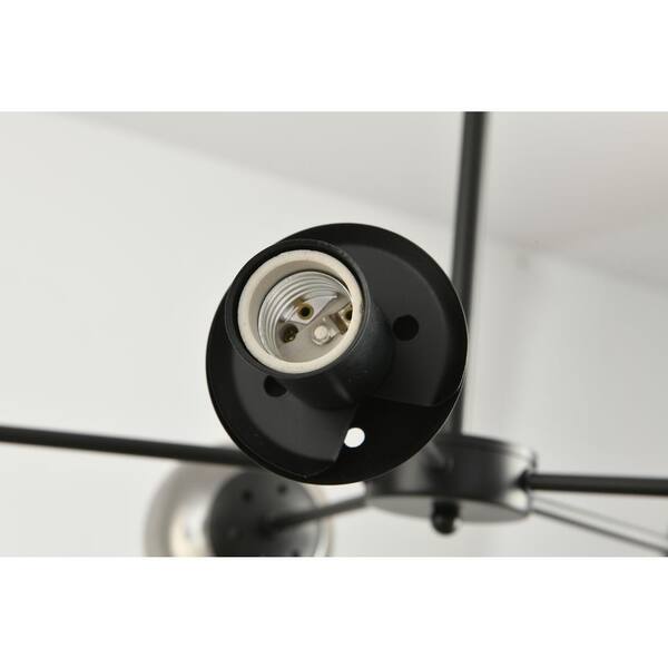 5-Light Black Chandeliers Light Fixture Hanging Dining Room Light Ceiling Pendant Lighting Glass Globes Lamp