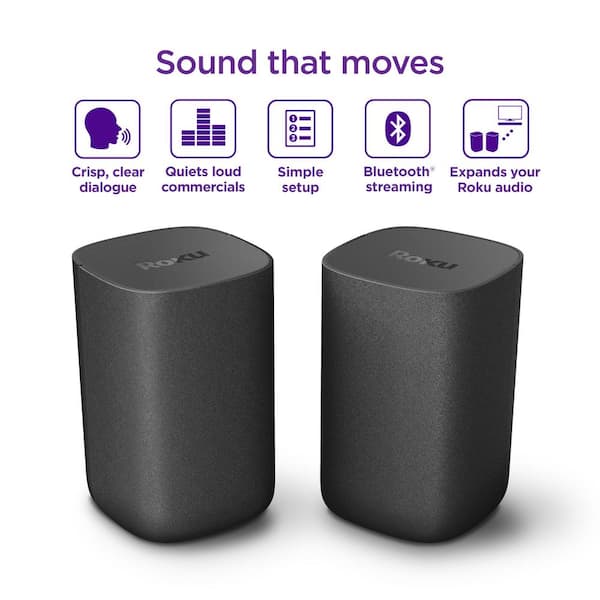 Wireless Speakers Surround Sound System for Roku TV with 2 Speakers in Black