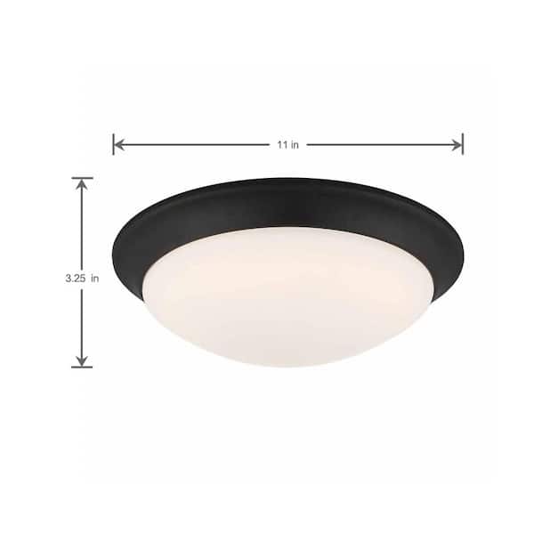 11 in. 120-Watt Equivalent Satin Bronze 2700K CCT LED Ceiling Light Flush Mount with Frosted White Glass Shade