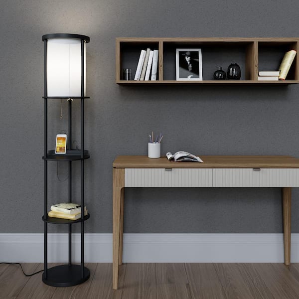 62.5 in. Black Shelf Lamp with USB + USBC