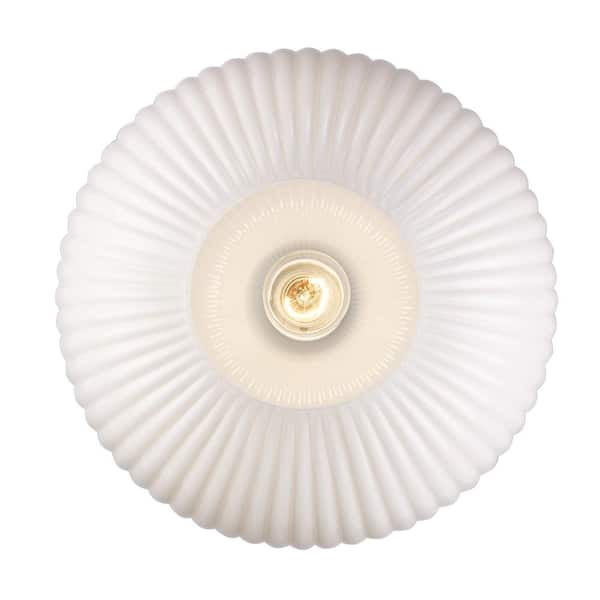 Aristo 12 in. 1-Light Black Semi-Flush Mount Ceiling Light Fixture with White Ribbed Glass Shade