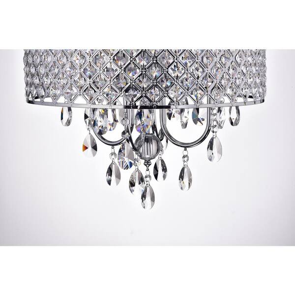 Marya 4-Light Modern Chrome Round Chandelier with Beaded Drum Shade /Hanging Clear Glass Crystals