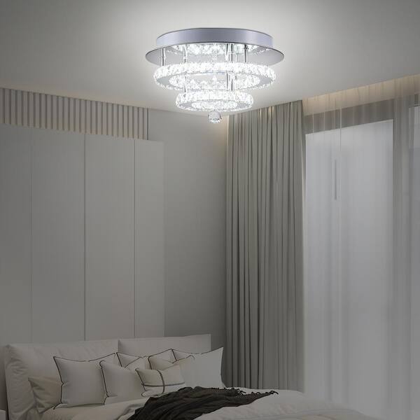 11.81 in. 1-Light Modern Crystal Silver Integrated LED Flush Mount Ceiling Light