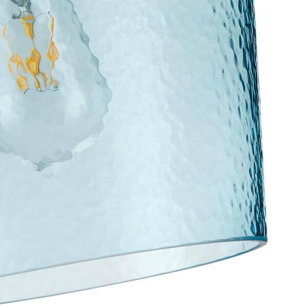 9 in. 1-Light Black Island Pendant Light Industrial Hanging Light with Blue Glass Shade