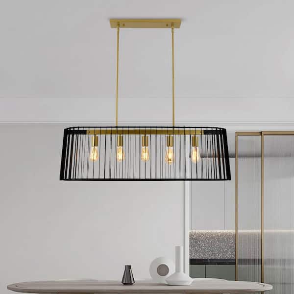 Madison 5 -Light Kitchen Island Rectangle Chandelier with Wrought Iron Accents