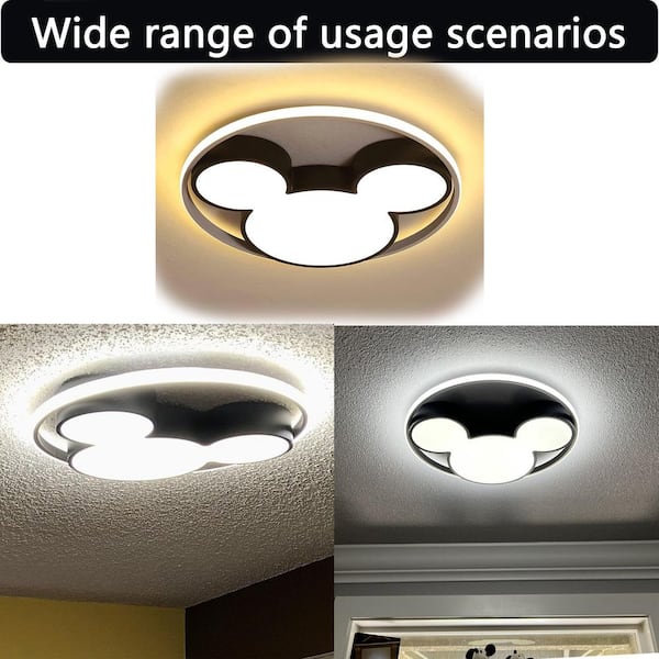 Lumin 20.47 in. 1-Light Black and White Smart LED Flush Mount with Remote Control and Mickey Mouse Shaded