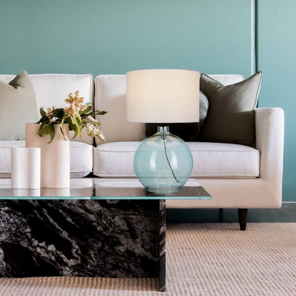 Windmere 21.5 in. Seagrass Green Glass Table Lamp with White Shade